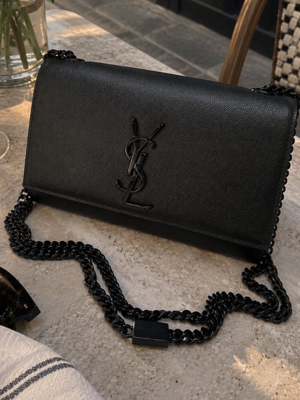 Authentic YSL Saint Laurent Monogram Black Leather Chain Crossbody Shoulder Bag